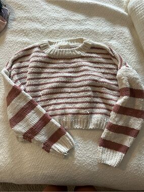 Altard State Striped Cropped Knit Sweater - Cream and Rust